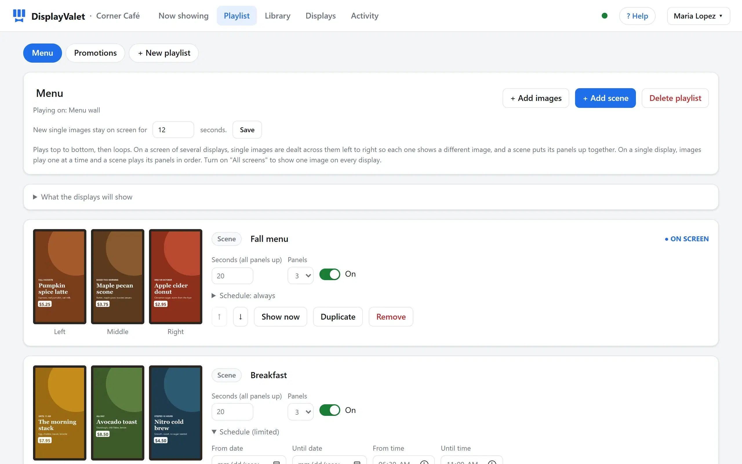 Build playlists and scenes